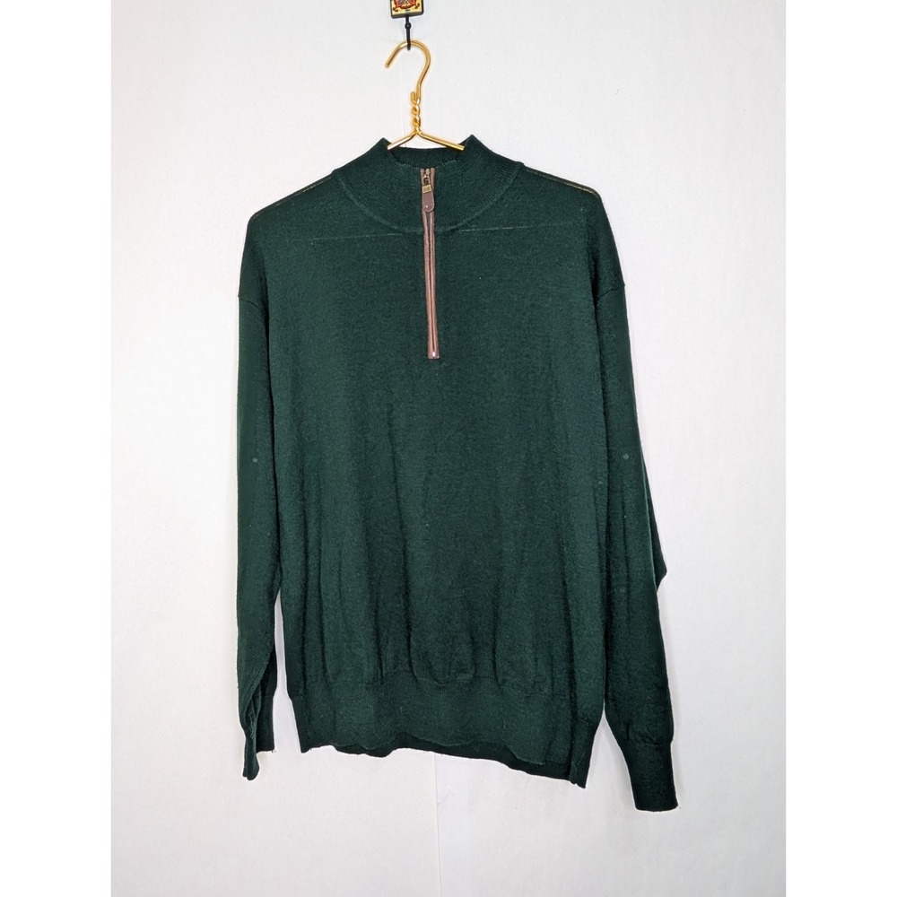 Orvis Sweater Mens Large Green Quarter Zip Wool Long Sleeve
